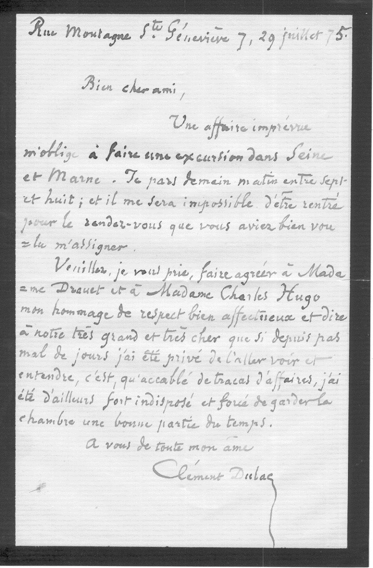 Lettre Dulac 1875